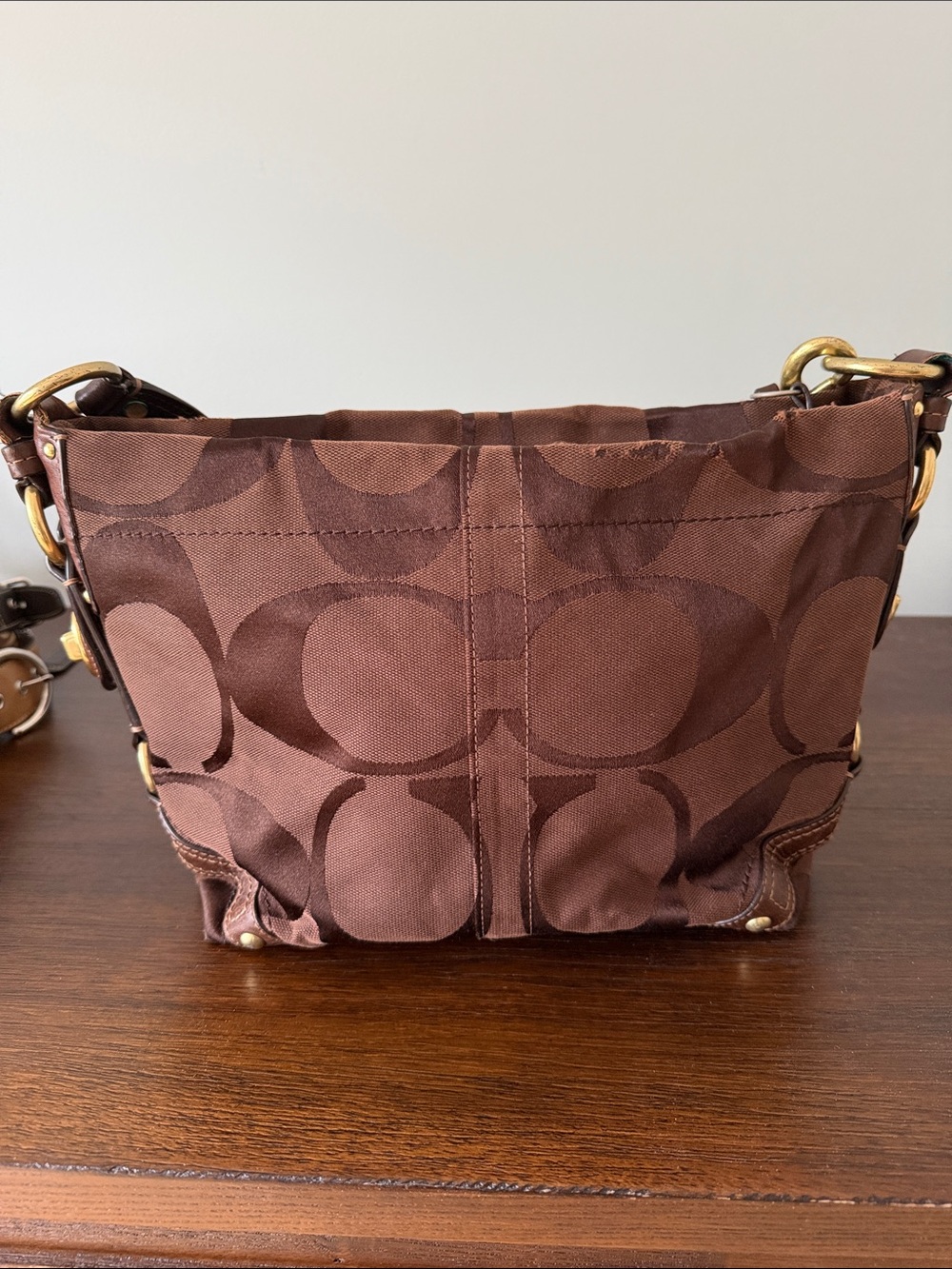 Coach Brown Signature Canvas Hobo Shoulder Bag with Gold Hardware - Picture 6 of 6